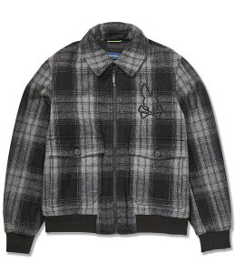 TCRoj[ Y AE^[ WPbgEu] E[ WPbg Psycho Bunny Gavin Plaid Wool Bomber Jacket Black ubN
