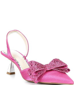 �A���b�N�X�}���[ ���f�B�[�X �V���[�Y �q�[�� �T�e�� Alex Marie Wendy Satin Rhinestone Bow Slingback Pumps Pink �s���N