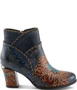 eBXe fB[X V[Y u[cECu[c t[ u[c U[ t[ L'ARTISTE Cherish Floral Embossed Leather Booties Blue Multi u[