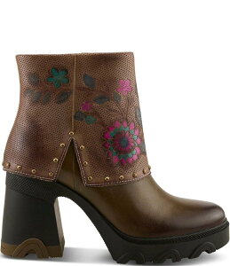 eBXe fB[X V[Y u[cECu[c t[ vbgtH[ vg u[c U[ t[ L'ARTISTE Carizma Perforated Leather Studded Floral Print Fold Over Shaft Platform Booties