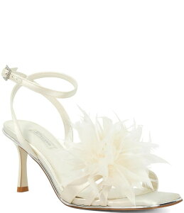 f[h fB[X V[Y T_ Te Dune London Mylove Satin Feather Pom-Pom Dress Sandals Ivory AC{[