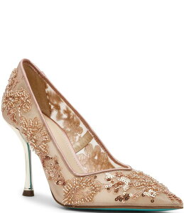 �x�b�c�B�W�����\�� ���f�B�[�X �V���[�Y �p���v�X ���b�V�� Blue by Betsey Johnson Jenii Mesh Beaded Stiletto Pumps Nude �u���[