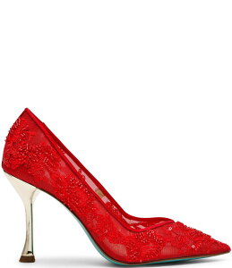 �x�b�c�B�W�����\�� ���f�B�[�X �V���[�Y �p���v�X ���b�V�� Blue by Betsey Johnson Jenii Mesh Beaded Stiletto Pumps Red ���b�h