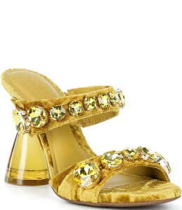 �W�[�r�[ ���f�B�[�X �V���[�Y �T���_�� �x���x�b�g GB News-Flash Velvet Jewel Ornament Dress Slide Sandals Galaxy Green �O���[��