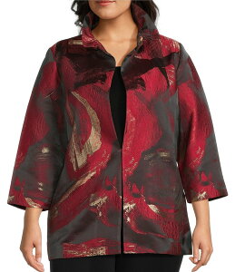 ~EH fB[X AE^[ R[g vXTCY t WPbg Ming Wang Plus Brushstrok Jacquard Ruffle Collar Bracelet Sleeve Jacket Holiday/Gold/Black ubN