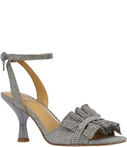 �W�F�C���j�[ ���f�B�[�X �V���[�Y �T���_�� �t���� �A���N�� J. Renee Almita Glitter Rhinestone Ruffle Ankle Strap Dress Sandals Pewter �s���[�^�[
