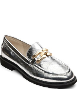 TN`A[ fB[X V[Y Xb|E[t@[ g[ U[ [t@[ Sanctuary Whitney Crinkle Metallic Leather Chain Link Hardware Loafers Silver Vo[