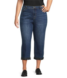 �W���� �}�[�N ���f�B�[�X �{�g���X �f�j���p���c �e�B�A�[�h �v���X�T�C�Y �W�[���Y �t�����W John Mark Plus Size High Rise Tiered Fringe Hem Crop Jeans Medium Denim �f�j��