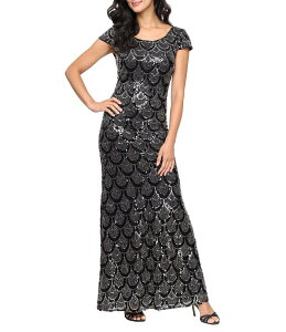 �A���b�N�X�C�u�j���O�X ���f�B�[�X �g�b�v�X �����s�[�X �X�p���R�[�� �L���b�v Alex Evenings Sequin Scoop Neck Cap Sleeve Gown Black/Copper �u���b�N