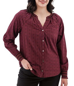�A�x���`���� ���f�B�[�X �g�b�v�X �V���c V�l�b�N �V���[�����O �R�b�g�� Aventura Fleur Delis Organic Cotton Woven Smocked Split V-Neck Button Front Top Cabernet