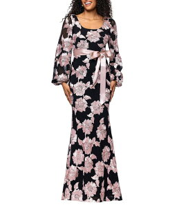 �x�b�c�B�A���h�A�_�� ���f�B�[�X �g�b�v�X �����s�[�X �t�����[�� �t�����[ Betsy & Adam Long Flare Sleeve U-Neckline Soutache Floral Sheath Dress Black/Rose �u���b�N
