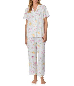 �J���[���z�N�}�� ���f�B�[�X �A���_�[�E�F�A �i�C�g�E�F�A �t�����[�� �v�����g �R�b�g�� �L���b�v �j�b�g �W���[�W�[ �t�����[ Carole Hochman Floral Print Short Sleeve Notch Collar Jersey Knit Cotton Capri P