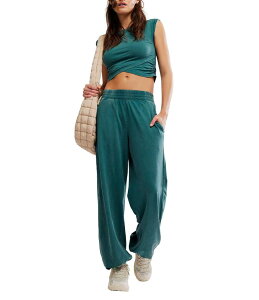 �t���[�s�[�v�� ���f�B�[�X �g�b�v�X �V���c �N���[�l�b�N���b�v�h Free People FP Movement Hot Shot Crossover Crew Neck Cropped Muscle Tee & High-Rise Waist Pant Coordinating Set Evergreen