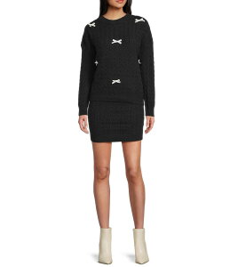 �V�e�B���@�C�u ���f�B�[�X �{�g���X�J�[�g �Z�[�^�[ City Vibe Bow Accented Oversized Long Sleeve Sweater & Coordinating Skirt Set Black �u���b�N