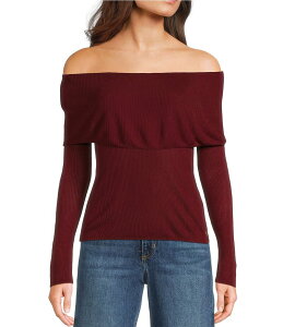 �Q�X ���f�B�[�X �A�E�^�[ �j�b�g�E�Z�[�^�[ ���u Guess Melanie Off-The-Shoulder Long Sleeve Ribbed Knit Sweater Medium Red ���b�h