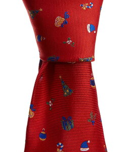EhgD[Ah[N Y ANZT[ lN^C VN Roundtree & Yorke Christmas Motif 3 1/4 Silk Blend Tie Red bh