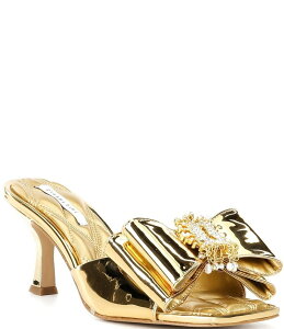 �W�����r�j ���f�B�[�X �V���[�Y �T���_�� �g�[�� Gianni Bini Peeka Patent Metallic Rhinestone Keyhole Ornament Bow Dresslide Sandals Bold Gold �S�[���h