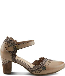 �����e�B�X�e ���f�B�[�X �V���[�Y �p���v�X ���U�[ L'ARTISTE Sayyes Perforated Leather Mary Jane Pumps Beige Multi �x�[�W��