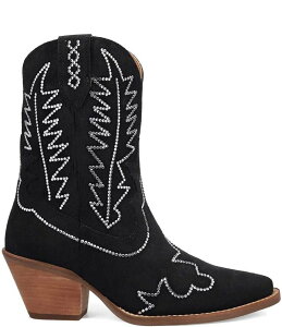 �f�B���S ���f�B�[�X �V���[�Y �u�[�c�E���C���u�[�c �X�G�[�h Dingo Tiny Pony Suede Rhinestone Mid Calf Western Boots Black �u���b�N