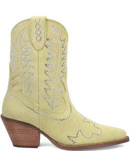 �f�B���S ���f�B�[�X �V���[�Y �u�[�c�E���C���u�[�c �X�G�[�h Dingo Tiny Pony Suede Rhinestone Mid Calf Western Boots Lime ���C��
