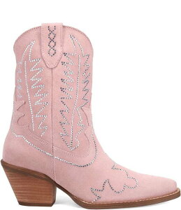 �f�B���S ���f�B�[�X �V���[�Y �u�[�c�E���C���u�[�c �X�G�[�h Dingo Tiny Pony Suede Rhinestone Mid Calf Western Boots Pink �s���N