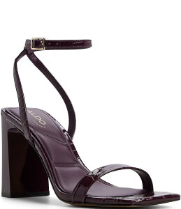 �A���h ���f�B�[�X �V���[�Y �T���_�� ALDO Azzira Croco Embossed Patent Square Toe Dressandals Bordo