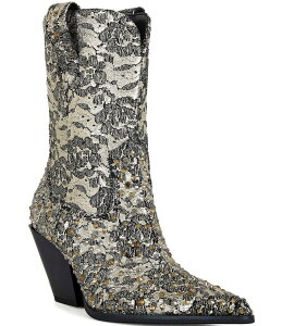 �A�U���A ���� ���f�B�[�X �V���[�Y �u�[�c�E���C���u�[�c �t�����[�� �t�����[ Azalea Wang Zirenne Studded Floral Brocade Western Booties Gold �S�[���h