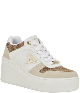 QX fB[X V[Y Xj[J[ vbgtH[ vg S Guess Rozinn Wedge Logo Print Platform Wedge Sneakers White Logo Multi zCg