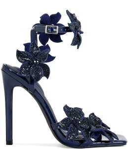 �A�U���A ���� ���f�B�[�X �V���[�Y �T���_�� Azalea Wang Romi Rhinestone Flower Dressandals Navy �l�C�r�[