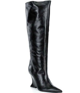 �V���b�c ���f�B�[�X �V���[�Y �T���_�� �u�[�c ���U�[ Schutz Siena Leather Knee High Wedge Boots Black �u���b�N