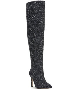 WFVJVv\ fB[X V[Y u[cECu[c vg[ Jessica Simpson Earon Bandana Print Rhinestone Tall Boots Midnight/White zCg