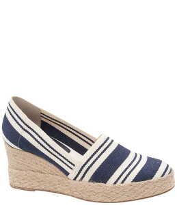 AhA[X fB[X V[Y Xb|E[t@[ vbgtH[ Andre Assous Patti Striped Canvas Platform Wedge Slip On Espadrilles Navy Multi lCr[