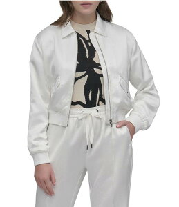 _iL fB[X AE^[ R[g Te S WPbg DKNY by Donna Karan Satin Long Sleeve Logo Bomber Jacket Ivory AC{[