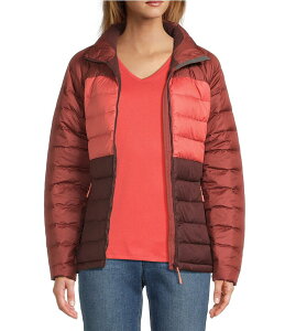 GGr[ fB[X AE^[ R[g J[ubN _E WPbg L.L.Bean Colorblock Quilt Stand Collar Down Jacket Burgundy Brown/Rosewoood o[KfB