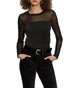 �T���N�`���A���[ ���f�B�[�X �g�b�v�X �V���c �N���[�l�b�N ���b�V�� Sanctuary Sparkle Mesh Crew Neck Long Sleeve Tee Black �u���b�N