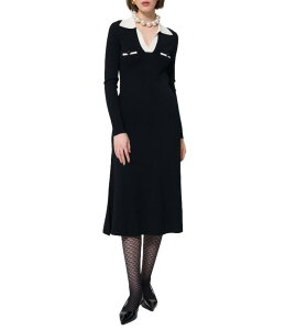 �^���W���[���� ���f�B�[�X �g�b�v�X �����s�[�X �~�f�B �j�b�g Tara Jarmon Remi Knit Point Collar Long Sleeve Midi Dress Noir