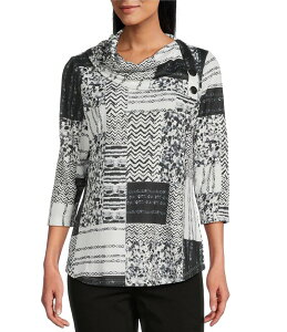 �A���\�� �f�C���[ ���f�B�[�X �g�b�v�X �V���c �v�` �v�����g Allison Daley Petite Size Textured Print 3/4 Sleevenvelope Buttoneck Top Black Autumn Textured �u���b�N