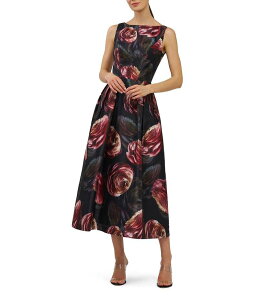 �P�C �A���W���[ ���f�B�[�X �g�b�v�X �����s�[�X �v�����g Kay Unger Elsa Printed Boat Neck Tea Length Dress Primrose Onyx