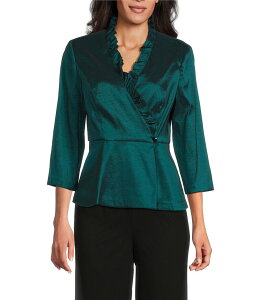 �A���b�N�X�C�u�j���O�X ���f�B�[�X �g�b�v�X �V���c �t���� �u���E�X Alex Eveningstretch Taffeta Ruffle Detail Surplice Neckline Peplum Hem Blouse Top Emerald Green �O���[��