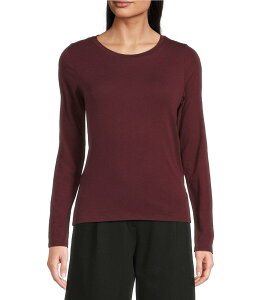 GC[tBbV[ fB[X gbvX Vc VA[ Rbg jbg Eileen Fisher Sheer Organicotton Blend Knit Round Neck Long Sleeve Tee Wine C