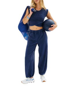 �t���[�s�[�v�� ���f�B�[�X �g�b�v�X �V���c �N���[�l�b�N���b�v�h Free People FP Movement Hot Shot Crossover Crew Neck Cropped Muscle Tee & High-Rise Waist Pant Coordinating Set Midnight Navy �l�C�r�[