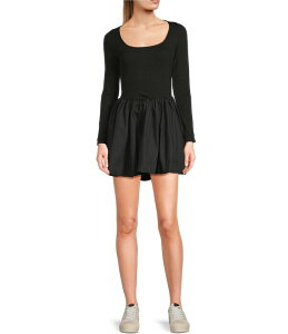 �_�u���[�� ���f�B�[�X �g�b�v�X �����s�[�X �~�j Double Zero Scoop Neck Long Sleeve Mini Fit And Flare Dress Black �u���b�N