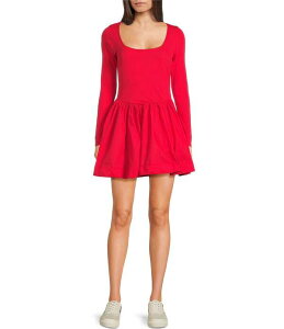 �_�u���[�� ���f�B�[�X �g�b�v�X �����s�[�X �~�j Double Zero Scoop Neck Long Sleeve Mini Fit And Flare Dress Red ���b�h