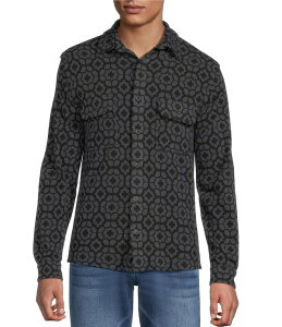 ���E�� �����Y �g�b�v�X �V���c �v�����g �R�[�g Rowm Long Sleeve Jacquard Geo Print Coatfront Shirt Black �u���b�N