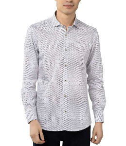 �r�X�R�b�e�B �����Y �g�b�v�X �V���c �X�����t�B�b�g �v�����g Visconti Slim Fit Leo Tiny Petal Print Long Sleeve Woven Shirt White �z���C�g