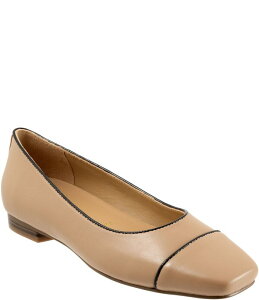 �g���b�^�[�Y ���f�B�[�X �V���[�Y �p���v�X ���U�[ Trotters Harbor Leather Square Toe Flats Beige/Black �u���b�N