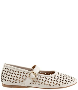 �u�G�m ���f�B�[�X �V���[�Y �p���v�X ���U�[ Bueno Kehlani Perforated Leather Laser Cut Mary Jane Ballet Flats Ice White �z���C�g