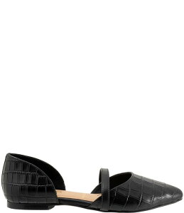 �g���b�^�[�Y ���f�B�[�X �V���[�Y �p���v�X ���U�[ Trotters Emory Croco Embossed Leather Pointed Toe Flats Black �u���b�N