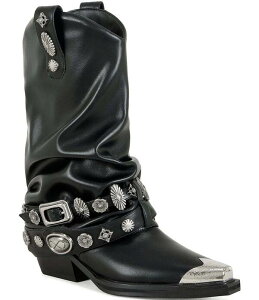 �A�U���A ���� ���f�B�[�X �V���[�Y �u�[�c�E���C���u�[�c �L���b�v Azalea Wang Ashraf Cap Toe Concho Studded Belt Western Booties Black �u���b�N