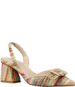 y[_ fB[X V[Y q[ Pelle Moda Imia Woven Raffia Buckle Ornamented Slingback Pumps Mutli